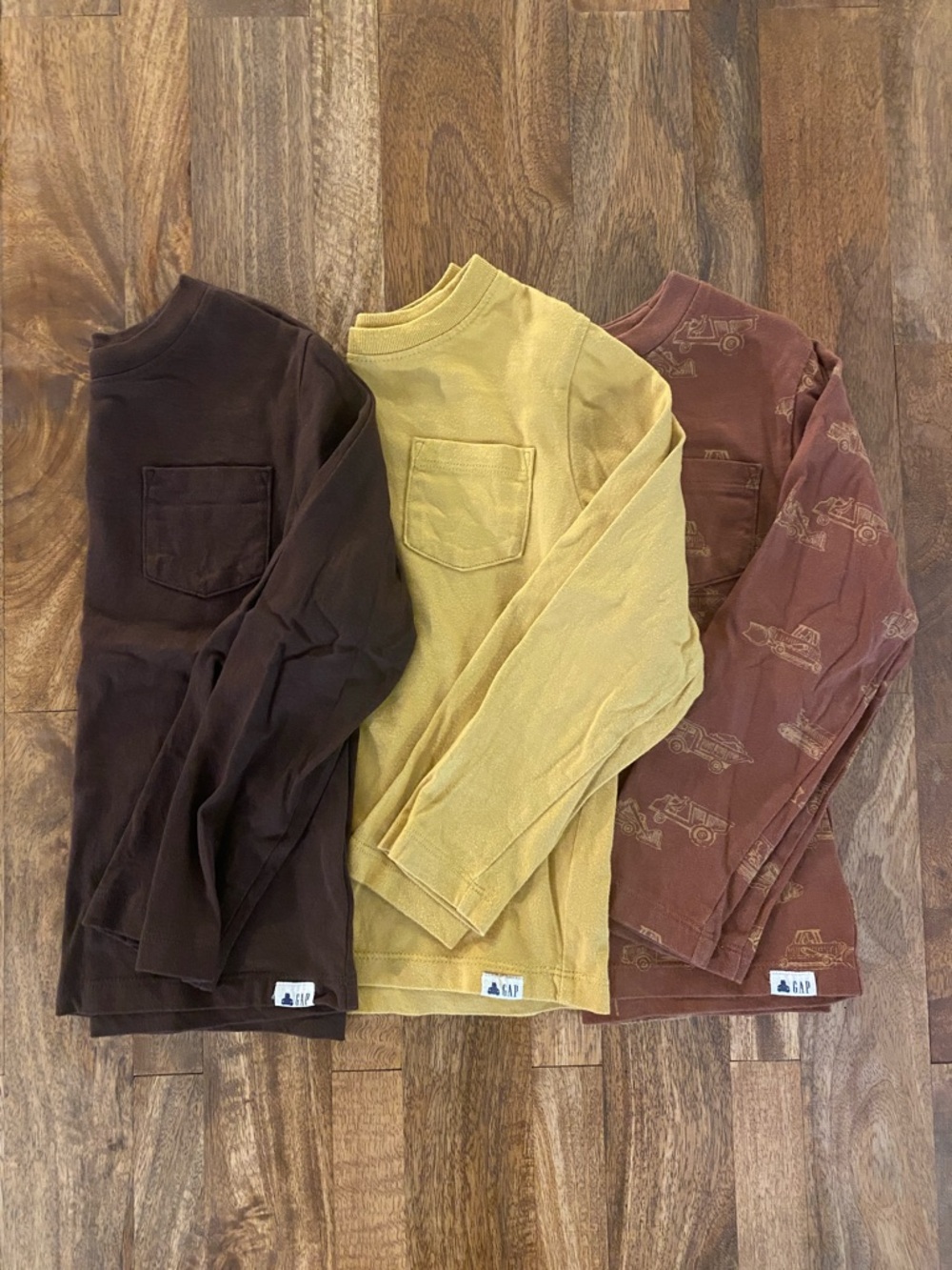 GAP Boy's Long-Sleeve Pocket Tee in Brown, Mustard, and Rust